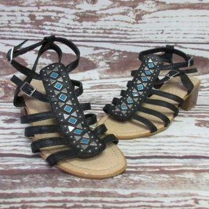 Black Sandals Size 7.5 Turquoise Shoes Siz…